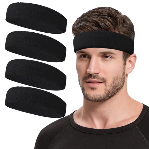 MIKDENO Sweat Absorbent Breathable Stretchy Head Band for Men and Women, Black, 4 Pack