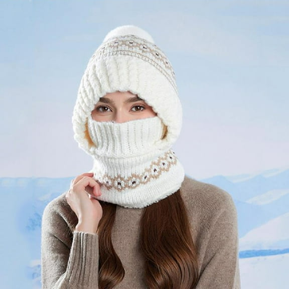 3 In 1 Beanie Hat for Women Winter Fleece Lined Knit Balaclava Hat, Neck Warmer & Face Mask In One