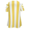 thumbnail image 5 of Yellow And White Vertical Stripes Womens Summer V Neck Zipper Top Short Sleeve T Shirt Off Shoulder Top Casual Classy Loose Shirts, 5 of 7