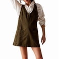 thumbnail image 2 of Women Denim Overalls Mini Dress Adjustable Shoulder Straps High Roller Skirtall Casual Jean Romper Dress Dark Green L, 2 of 8