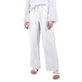 thumbnail image 4 of Women'S Cotton Linen Drawstring High Waisted Pants Casual Loose Fit Wide Leg Trousers White XL, 4 of 8