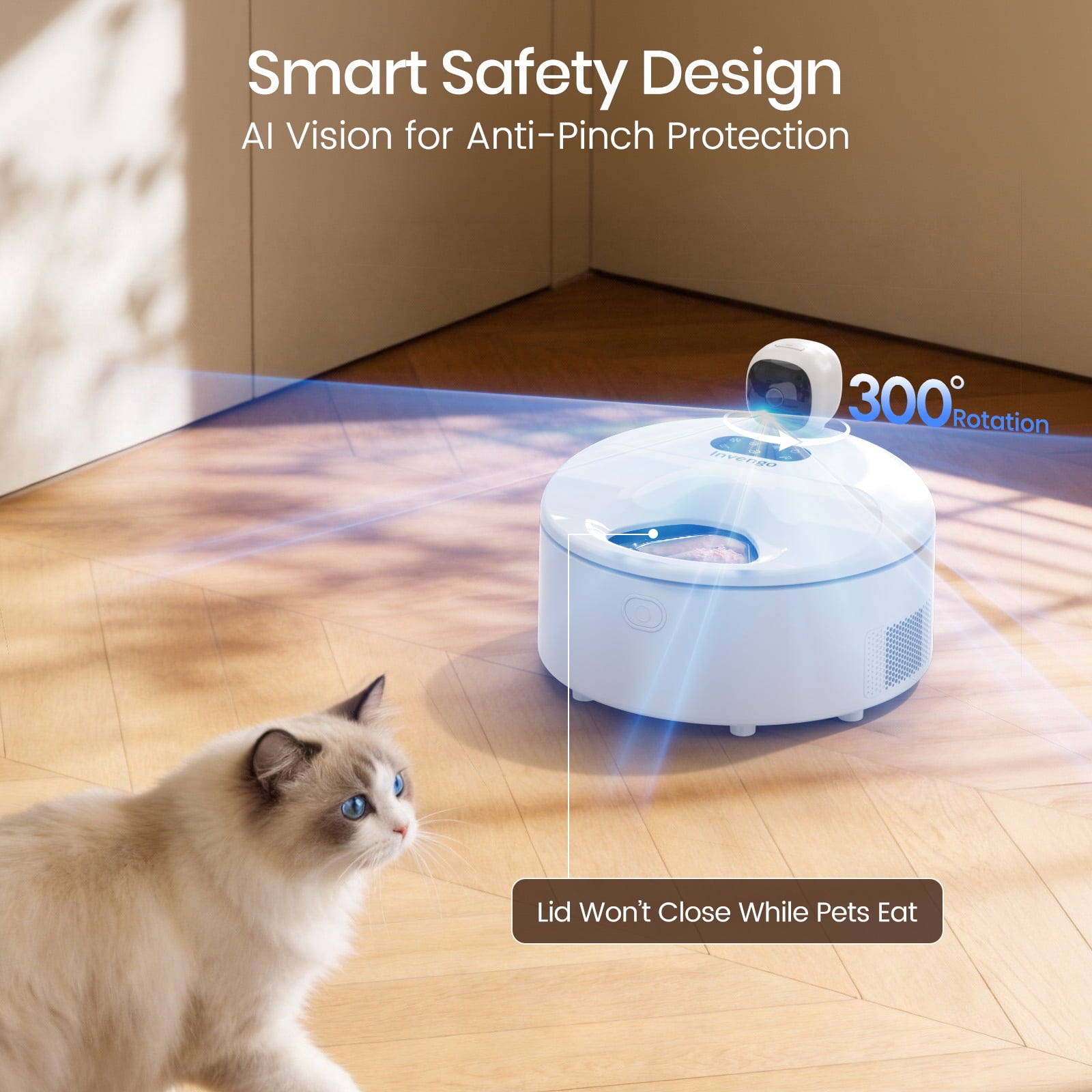 Smart Wet Food Feeder with Camera, Invengo Dual Semiconductor Cooling & Heating with 5 Stainless Steel Trays, Dual-band Wi-Fi APP Control, 5 Fresh Meals Pet Food Dispenser, White