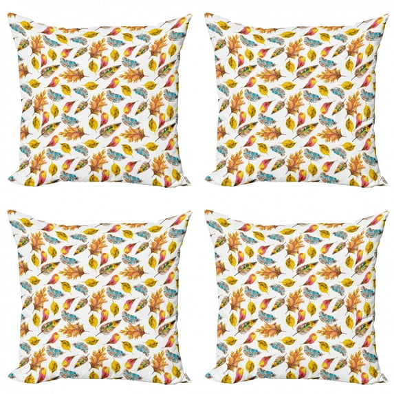 Ambesonne Watercolor Throw Pillow Cover 4 Pack, Fal Season Leaves, 24", Multicolor