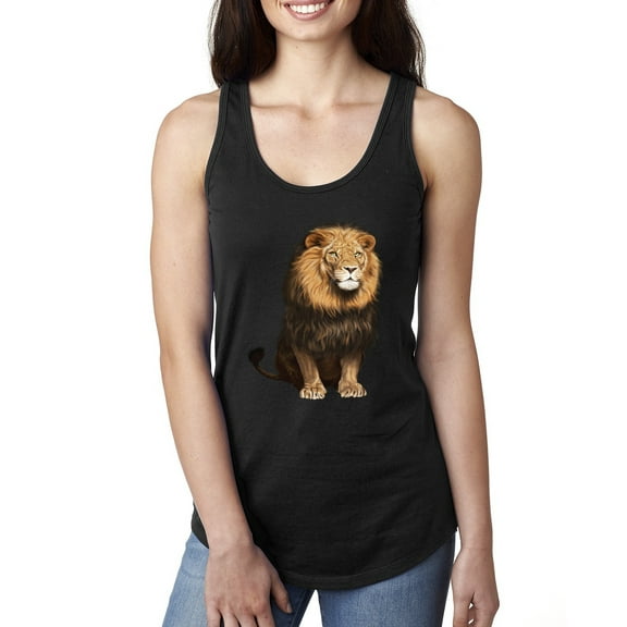 Cute Sitting African Lion Fashion Ladies Racerback Tank Top, Black, Small