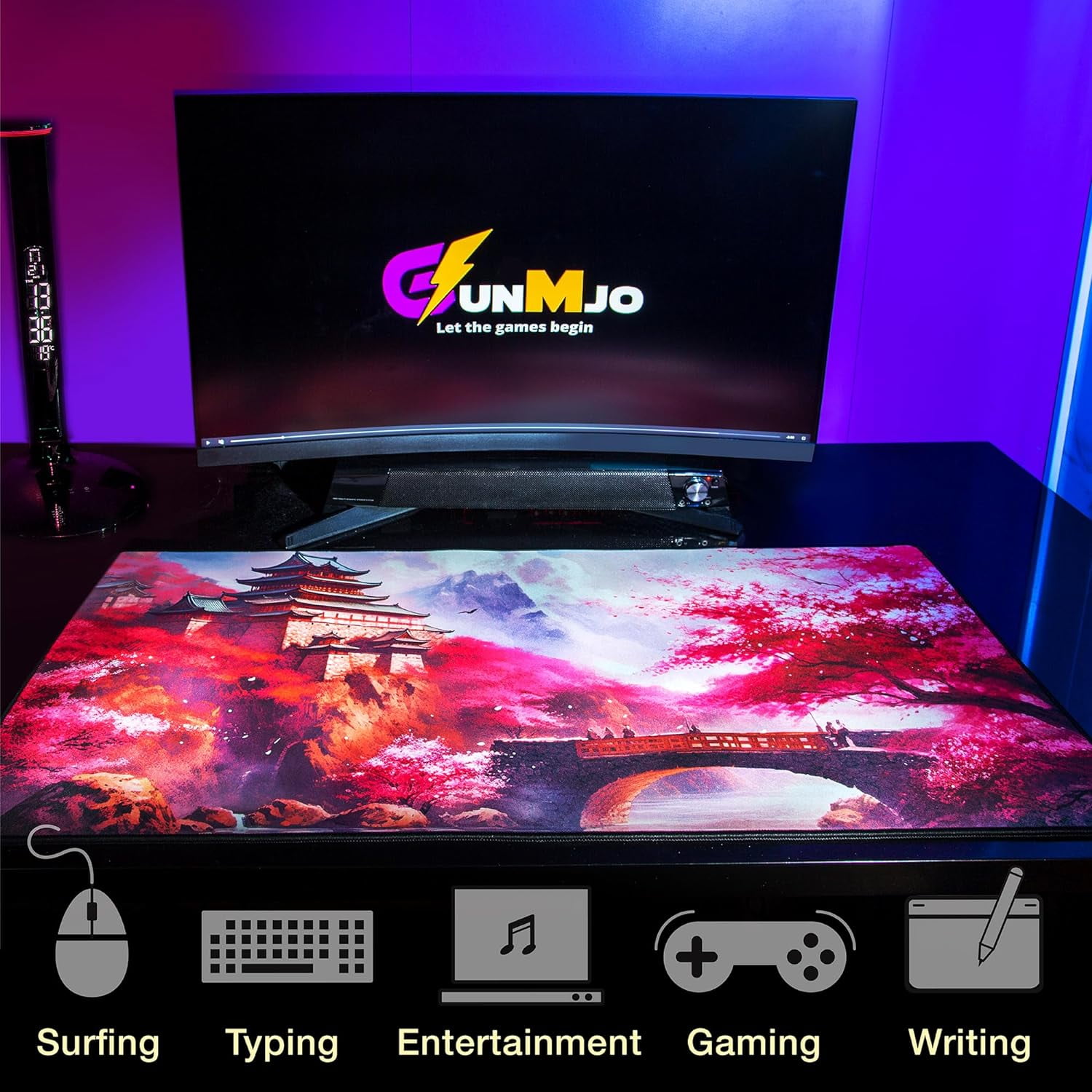 Cherry Blossom Extended Gaming Mouse Pad, Ultra-Smooth Surface for Pixel-Precise Mouse Control, Durable Anti-Fray Stitching, Non-Slip Rubber Base, for Gamer, Office & Home, Light & Portable