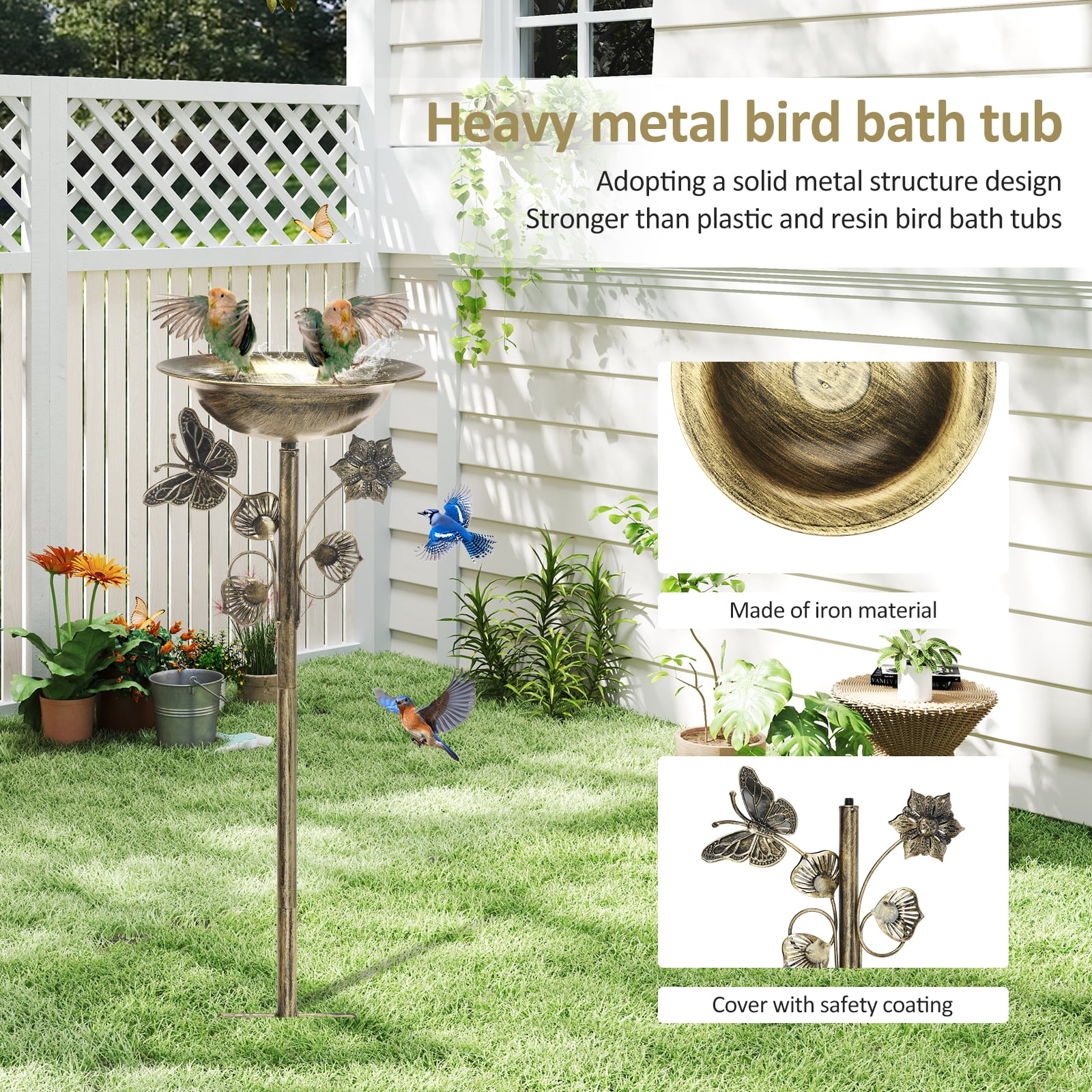 29 inch Metal Bird Bath for Outdoor - Garden Bird Bath with Removable Bowl Heavy-Duty Base Birdbath Feeder Rust-Proof Birdbaths for Garden Yard Lawn Decor Easy to Install