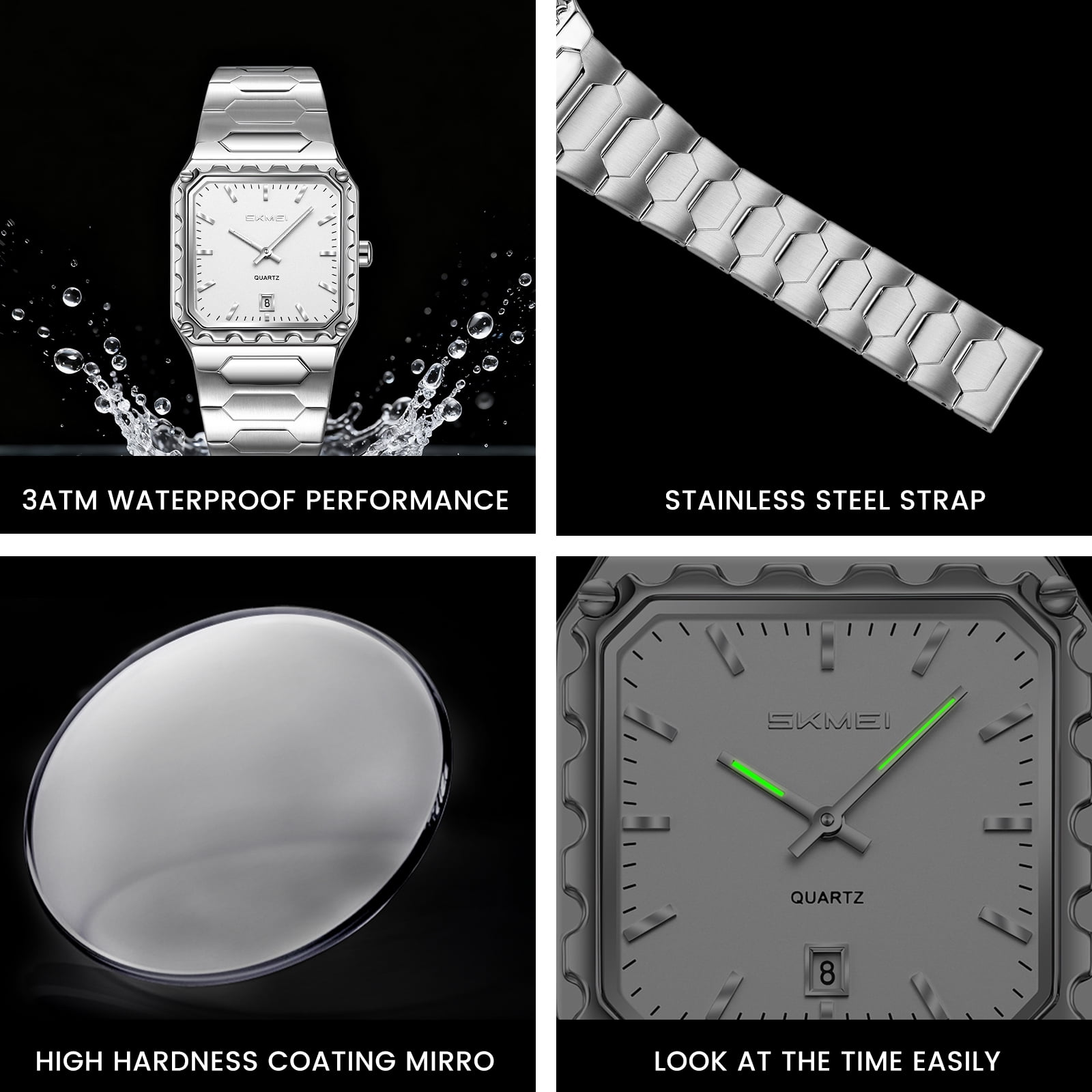 SKMEI Watches for Men Fashion Business Mens Watch Analog Quartz Big Face Luxury Classic Stainless Steel Waterproof Luminous Wristwatch