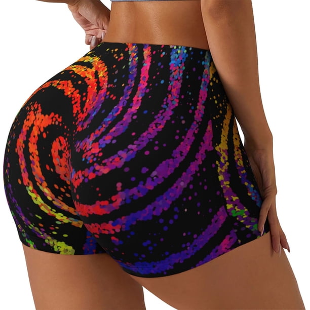 Balery A Bright Abstract Pantalones cortos de entrenamiento estampados para mujer, sin costuras, ajustados, para gimnasio, yoga, correr, deportes, ejercicio activo, fitness.-X-Large