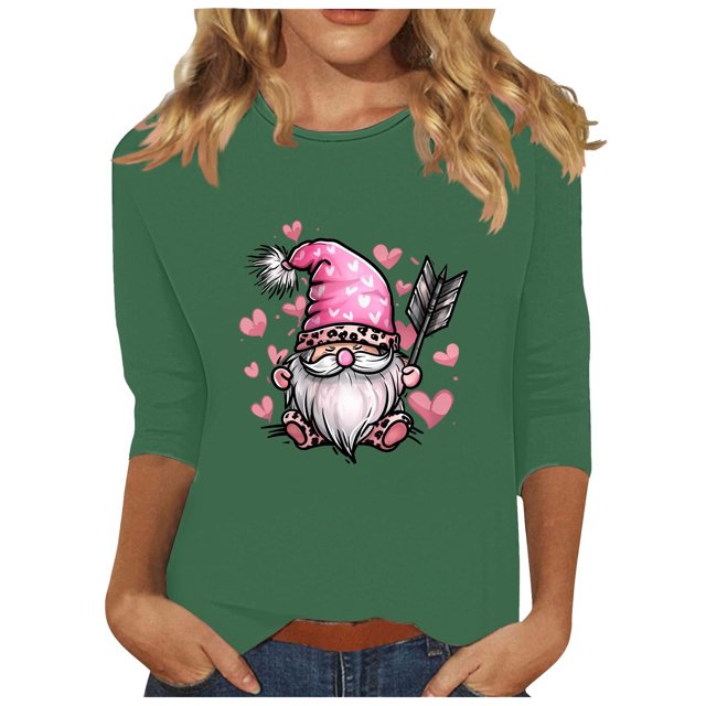Staron Liquidation T-Shirts de la Saint-Valentin pour Femmes T-Shirt à Col Rond Manches 3/4 Mode Décontractée Hauts Chemises Blouses Imprimées de Cœurs T-Shirt Graphique T-Shirt Ample