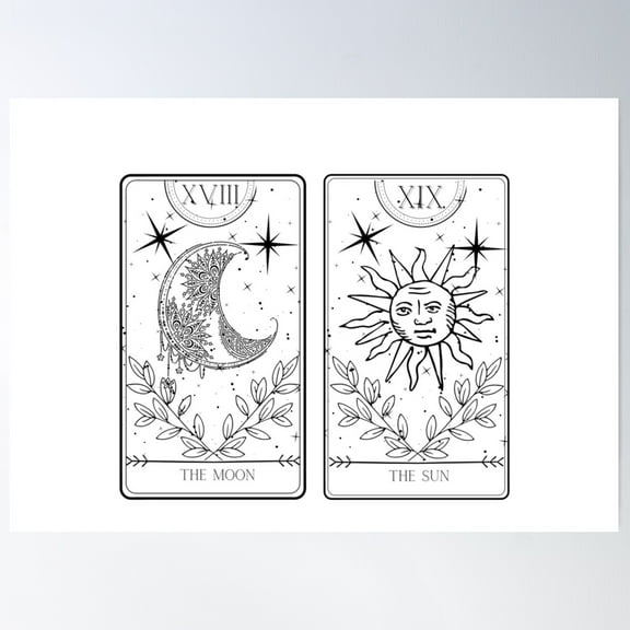 Sun & Moon Tarot Card Design Poster Wall Art, Modern Wall Decor For Living Room Bedroom, 8x12 UNFRAMED