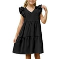 thumbnail image 4 of Babcutegg Girls Dresses, Ruffle Sleeve V Neck Soild Color Kids Clothes Clearance Black 4 T, 4 of 9