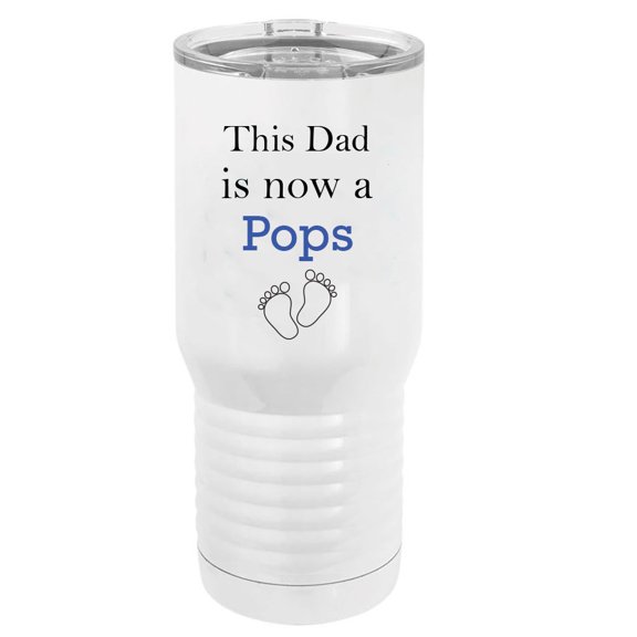 This Dad is now a Pops Stainless Steel Vacuum Double-Walled Insulated 20 Oz Tumbler Travel Coffee Mug with Clear Lid, White