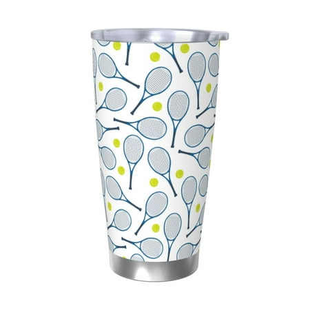

KLL Tennis Rackets And Balls Print 40oz Stainless Steel Insulated Car Cup with Spillproof Lid - Keep Your Drink Hot or Cold on the Go-Without Straw