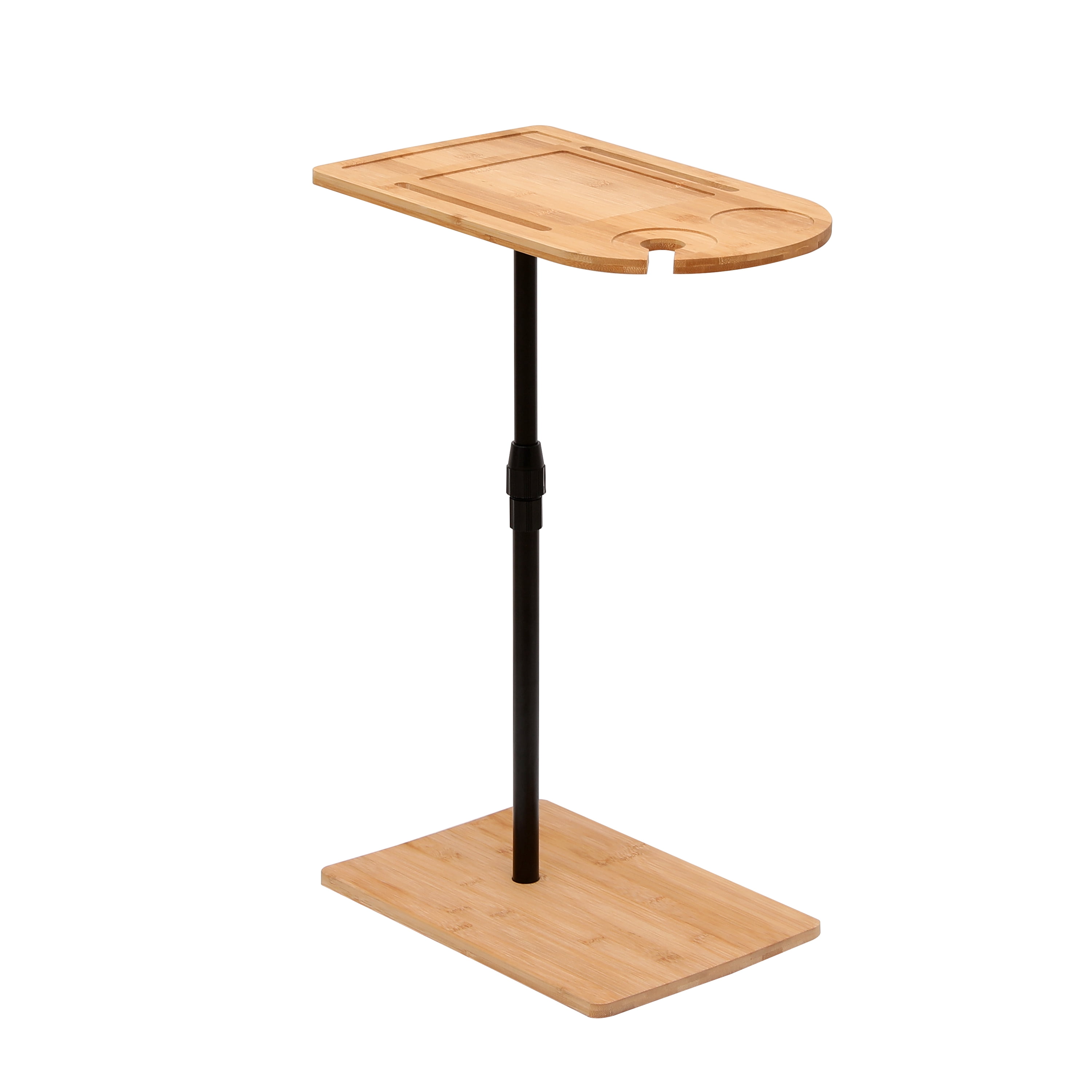 Yoneston Natural C-Shaped End Table Rotating Adjustable Height Couch Tray Table Bedside Table with Wine Slots & Phone Holder for Bed Sofa Bathtub, Oval