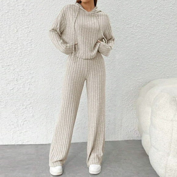 Amzcrzy Lounge Sets for Women Women Fashionable Solid Color Fall and Winter Long Sleeved Comfortable Hooded Casual Pants Home Clothing Set Womens Loungewear Set Ladies Pajamas Sets
