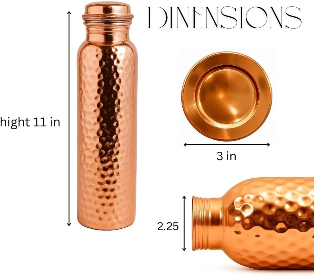 ARNCRAFT 100% Pure Copper Bottle (34oz) Handcrafted hammered finish Water Bottle leak proof and lab tested Perfect for gym travel office gifting (1005ml)