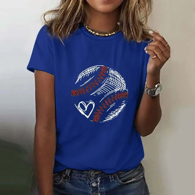 T-Shirt à Manches Courtes pour Femmes Seductiva, Mode Décontractée pour Femmes, Imprimé Baseball