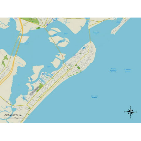 Political Map of Ocean City, NJ Print Wall Art (Best Beach In Ocean City Nj)