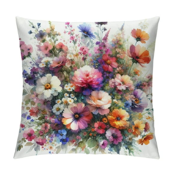 Shiartex Spring Floral Pillow Cover 18x18 , Watercolor Multi-Colored-Flowers Throw Pillow Covers Summer Farmhouse Decorative Cushion Cases for Home Sofa Outdoor Decor