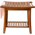 thumbnail image 1 of Wooden Shower Bench, 2-Tier Teak Bathroom Stool with Storage Shelf, 300 lbs Capacity, Natural Finish, 1 of 5