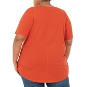 Terra & Sky Womens Plus Size Scoop Neck Shirred T-Shirt