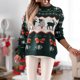 thumbnail image 5 of Parte Superior De La Camisa Jerseys de ganchillo para mujer Top estilo navideño Elk Jacquard cuello redondo traje de vacaciones Kuymtek Verde Xl para Mujer, 5 of 6