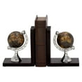 thumbnail image 3 of Decmode Pair of Traditional 7 Inch Silver Aluminum Globe On Black Pine Wood Bookends, Black, 3 of 4
