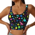 thumbnail image 1 of Fotbe Geometric 1980s Styled Sujetador Deportivo Largo sin Aros para Mujer con Almohadillas y Soporte Medio, Transpirable y Absorbente, Camiseta Tipo Chaleco o Tank Top-X-Large, 1 of 8