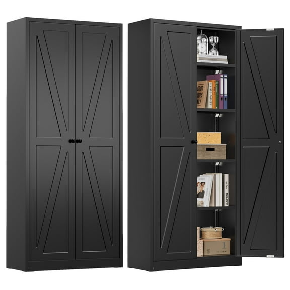SUNCROWN Metal Pantry Cabinet, 63”Kitchen Pantry Cabinet with Doors and 4 Shelves, Tall Kitchen Cupboard for Laundry Room,Living Room,Dinning Room (Black, )