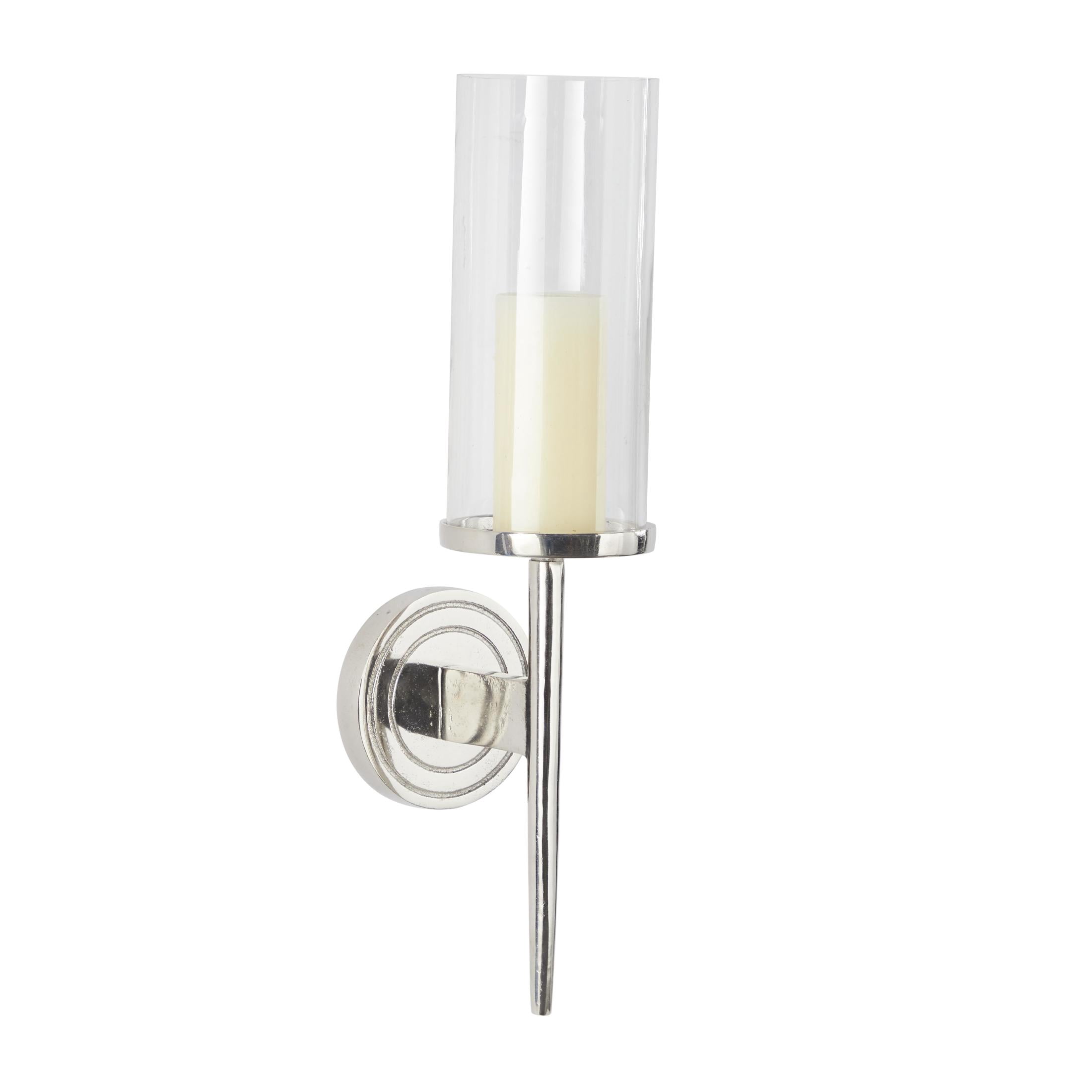 DecMode Silver Aluminum Metal Geometric Wall Sconce with Glass Holder