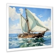 thumbnail image 2 of Designart "Sailboat with Green Horizon in Watercolor II" Transportation Framed Wall Art Decor - Modern Green Boat Sailing Entryway Framed Wall Art Print, 2 of 6