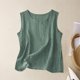 thumbnail image 2 of Auralook Cotton Linen Tank Tops for Women Solid Casual Summer Gauze Shirt Basic Sleeveless Round Neck Loose Vest Beach Vacation Clothes, 2 of 5