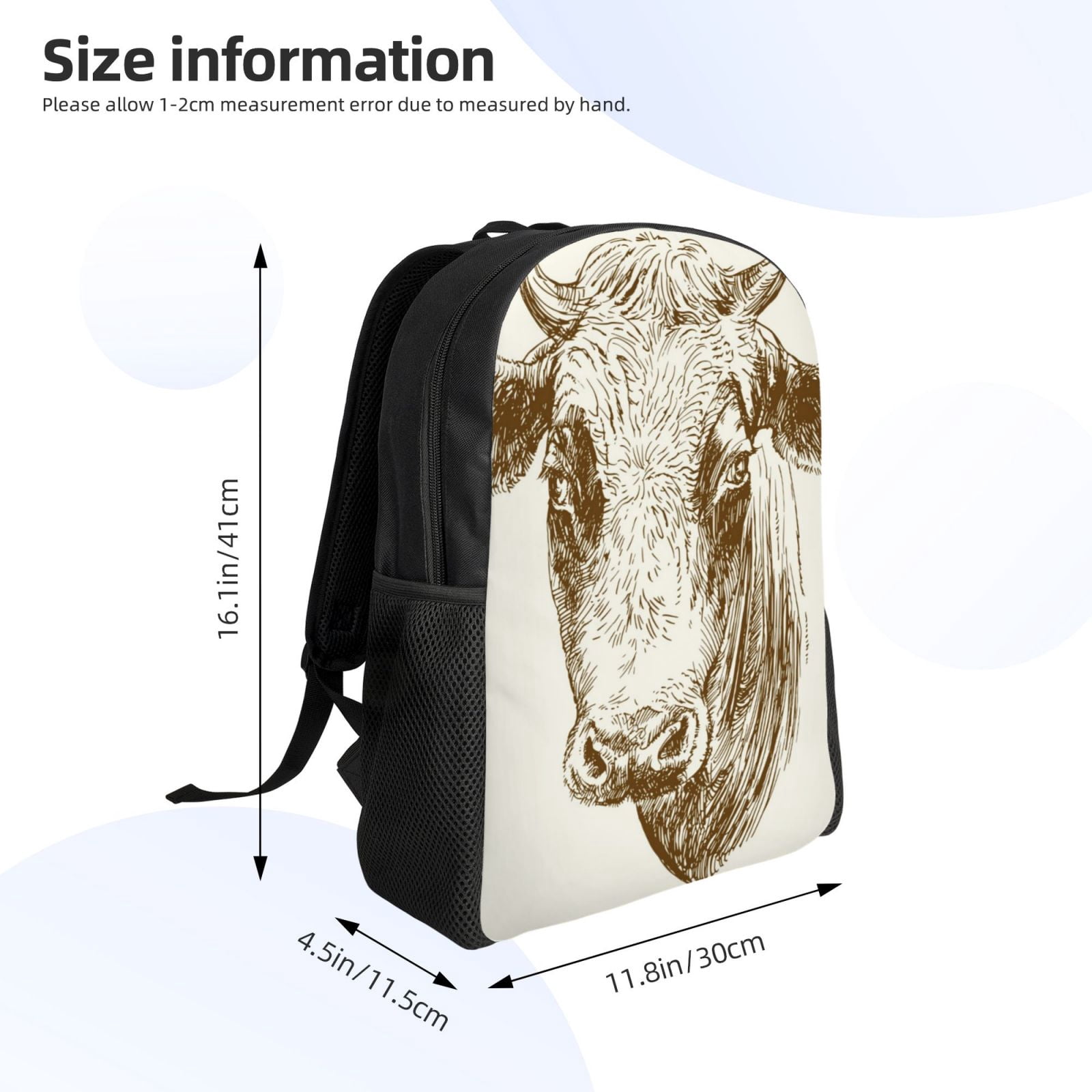 Xecao Cow Print School Backpack with Laptop Compartment Small Travel Laptop Backpack for Women Men Waterproof College Backpack Simple School Bag
