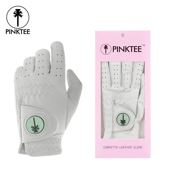 PINKTEE Women's Soft Flex Leather Golf Glove with Removable Golf Ball Marker Left Hand Size s m L Xl