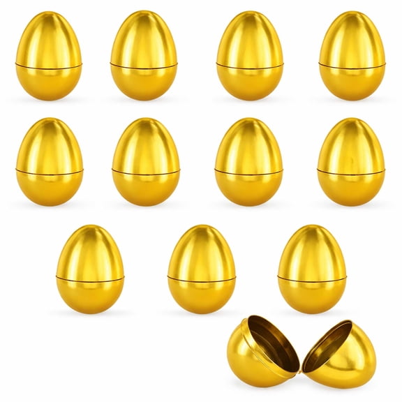 Set of 12 Very Shiny Golden Plastic Easter Eggs, 2.25 Inches