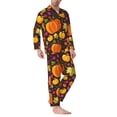 thumbnail image 2 of Wukai Autumn Harvest Pumpkin Joy Men's Long-Sleeve Pajama Set - Comfortable Sleepwear with Button-Down Shirt and Pants-Small, 2 of 6