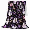 thumbnail image 2 of Cute decorative motif Magic Ghosts Bats Pattern, Playful autumn celebration Scene, Soft Flannel Blanket for Home Library and Reading Nook, Art Lovers autumn celebration Gift, Playful Home Decor, 2 of 9