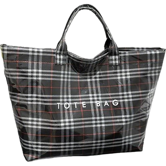 Sac Fourre-Tout en PVC à Carreaux Rouges de Noël pour Femmes, Grand Sac à Main en Plastique avec Impression de Lettres, Sac de Travail Spacieux, Cadeau de Noël