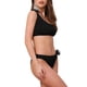 thumbnail image 4 of Conjuntos de bikini de una sola manga con flores en 3D para mujer, traje de baño asimétrico de 2 piezas, pequeño, negro, 4 of 5