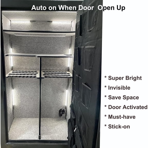 Door Activated Safe Light Kit, 6 Pack 12 Inch 5000K Black LED Lighting with Power Adapter - Ideal for Safes, Closets, Pantries