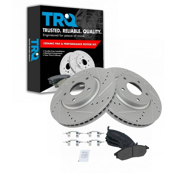 TRQ Front Performance Brake Pad & Rotor Kit Brake Pads Brake Rotors Set Semi-Metallic Premium G-Coated Fits Select 2003-2004 INFINITI M45 2002-2006 Q45