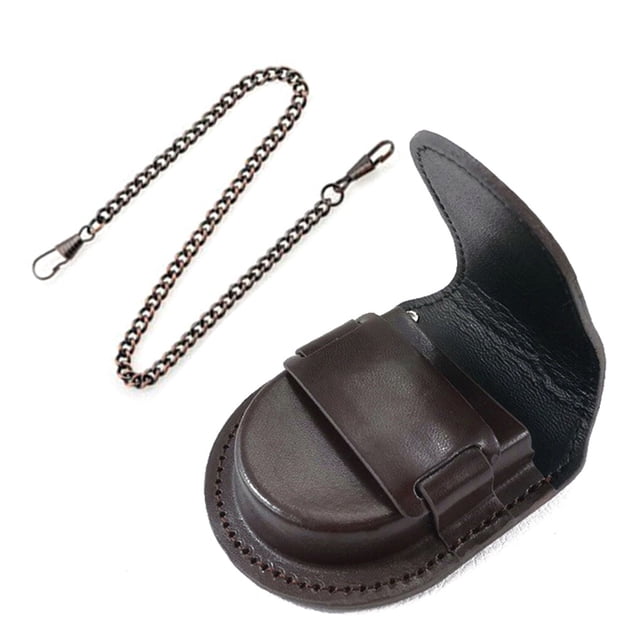 crativent Leather Cover Vintage Classic Pocketed Watch Box Watch Storage Chain Watch Storage Holder Bag brown+red 1Set