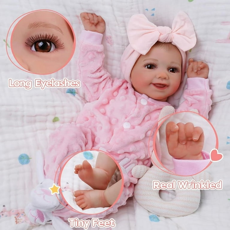BABESIDE 17 Inch Reborn Baby Doll Brown Eyes Girl with Heartbeat