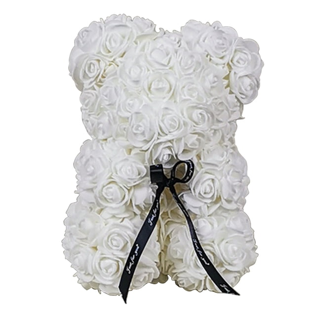 Adorno De Oso Casero Flores preservadas de oso rosa artificial para regalo de cumpleaños de San Valentín (blanco)