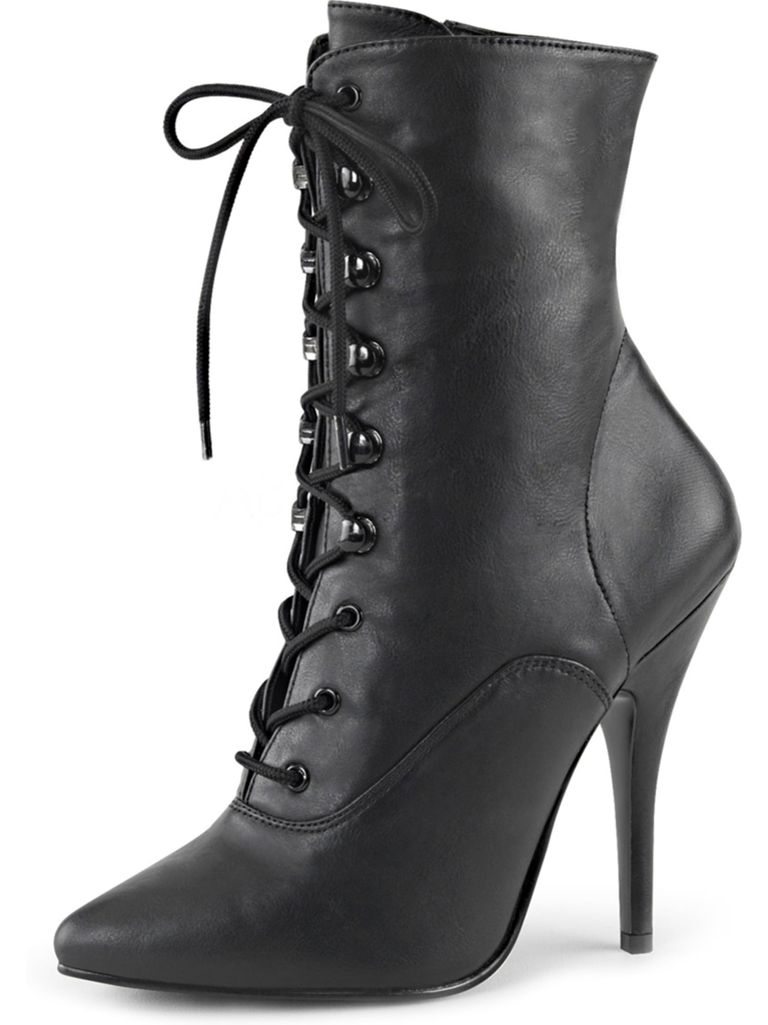 black pointed toe lace up boots