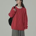 thumbnail image 4 of VISALY Pullover Crewneck Sweatshirt Knit Sweater Cable Knit Sweaters for Women Casual Knit Pullover Sweater Long Sleeves Jumper Tops Crochet Sweaters Women Pullover Sweaters Sweatshirts Red One Size, 4 of 6