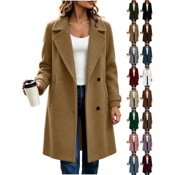 cocolona Womens Winter Trench Coat Notch Lapel Long Sleeve Classic Overcoat Solid Color Elegant Long Jacket