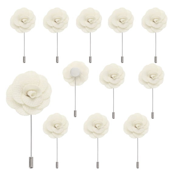 Uxcell 12pcs White Camellia Boutonnieres Pins for Wedding Formal Party