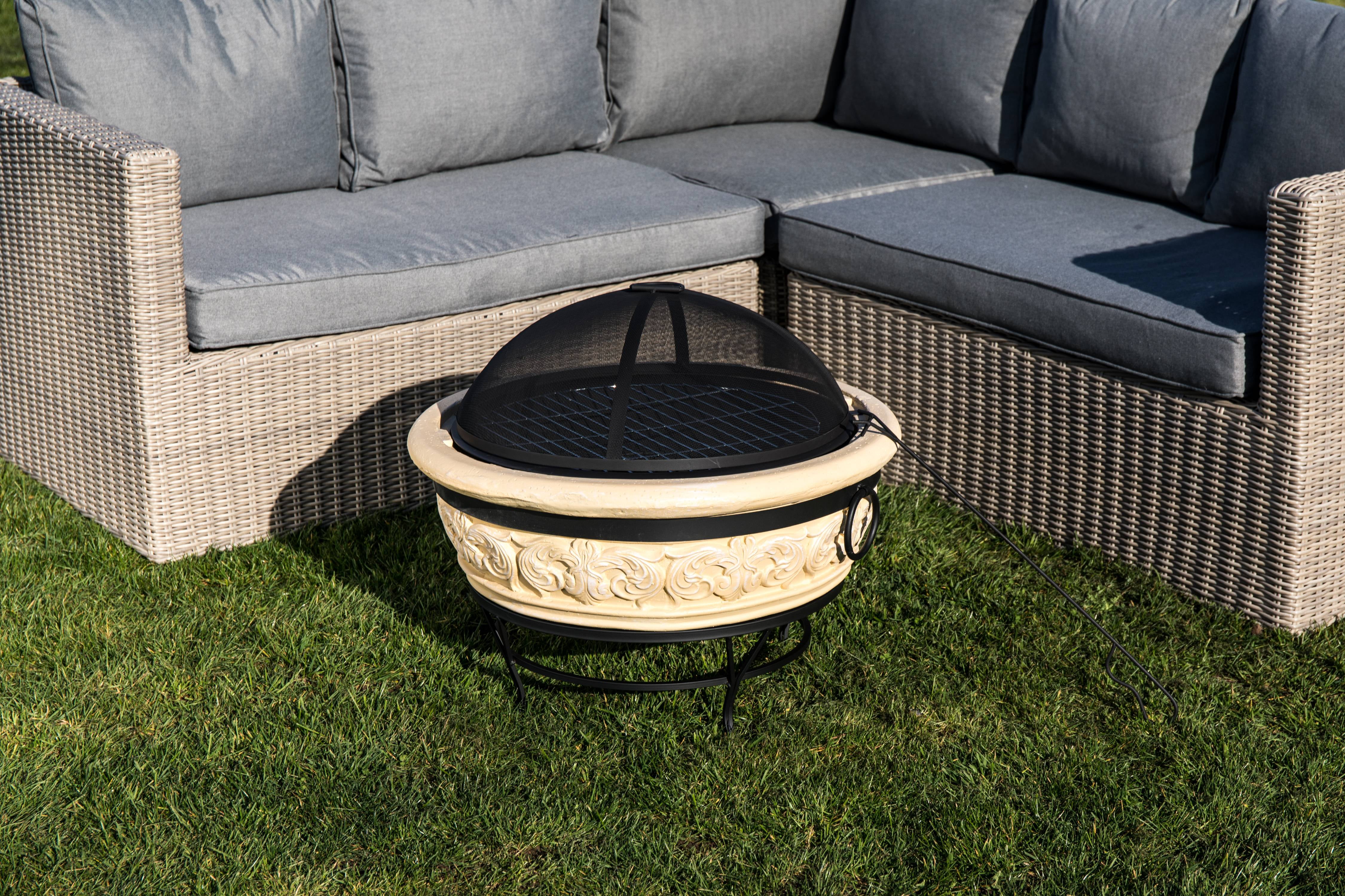 Peaktop Outdoor 27" Round Intricate Design Wood Burning Fire Pit