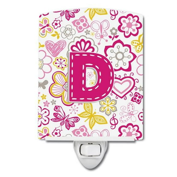 Letter D Flowers & Butterflies Pink Ceramic Night Light